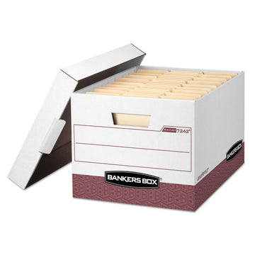 Bankers Box® R-kive Heavy-duty Storage Boxes, Letter-legal Files, 12.75" X 16.5" X 10.38", White-red, 12-carton freeshipping - TVN Wholesale